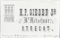 710248 Visitekaartje van H.P. Giesen Sz., Mr. Metselaar, Oudegracht B 47 tusschen de Smee- en Geertebruggen te Utrecht. ...